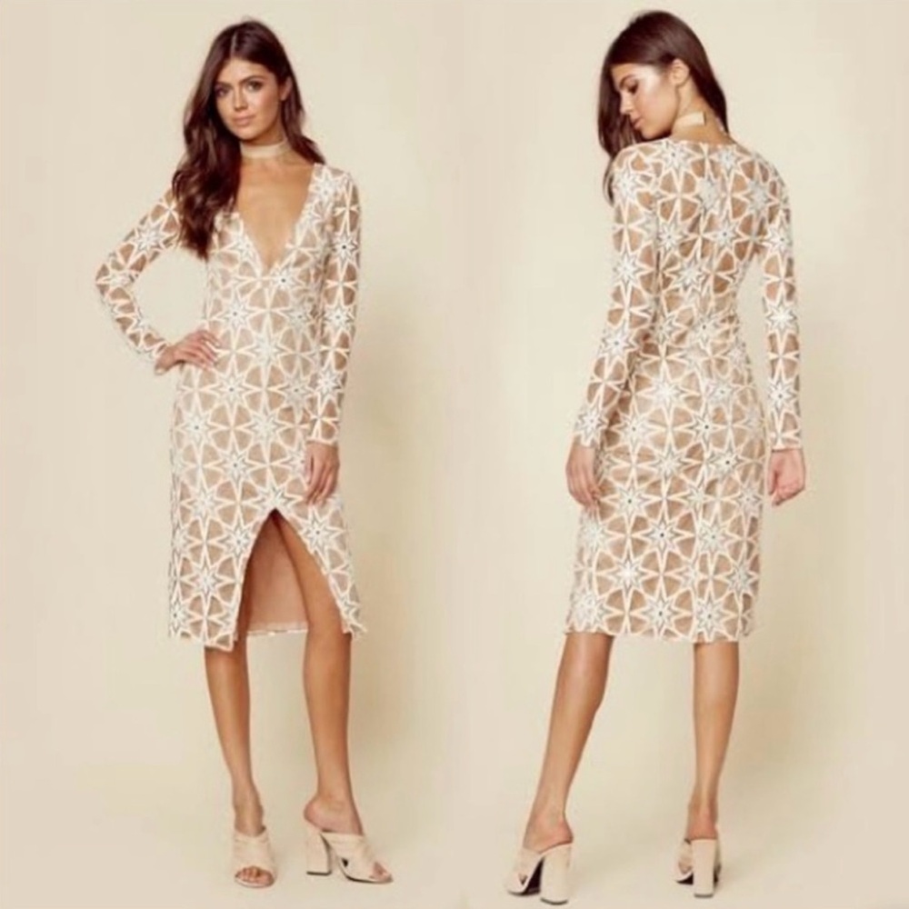 For Love and Lemons Metz Midi Dress Size M Color Latte NWT